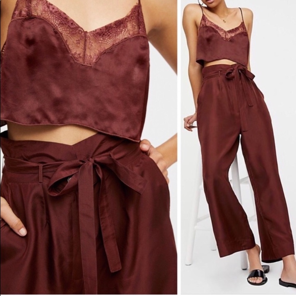 FREE PEOPLE SILK HIGH WAIST PANTS